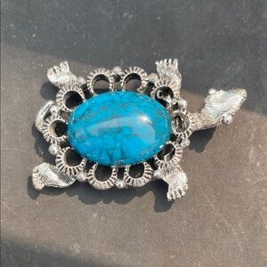Silver and Blue Turtle Brooch